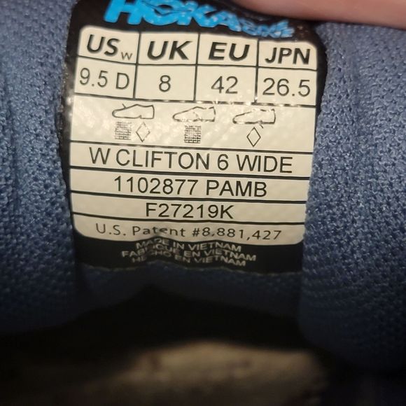 Hoka One One Womens Clifton 6 Gray Blue Lace Up Low Top Running Shoes Size 9.5 D - Picture 9 of 9